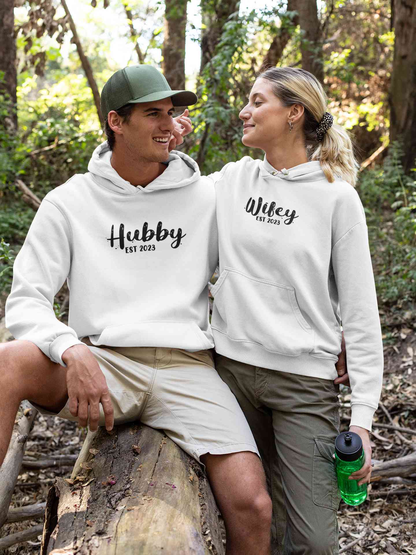 Hubby Wifey Est 2023 Couple Hoodie-FunkyTeesClub