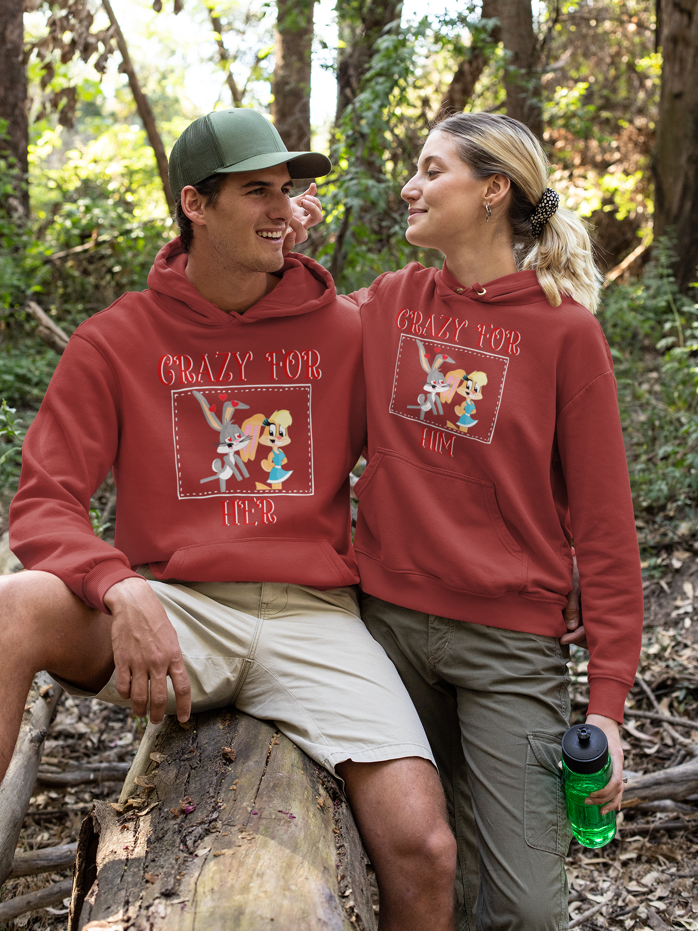 Bunny Couple Crazy For Him Her Couple Hoodie-FunkyTeesClub