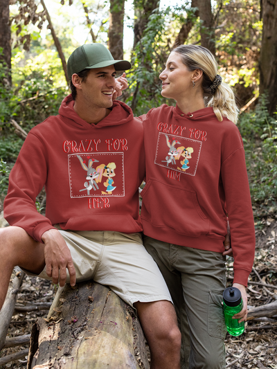 Bunny Couple Crazy For Him Her Couple Hoodie-FunkyTeesClub