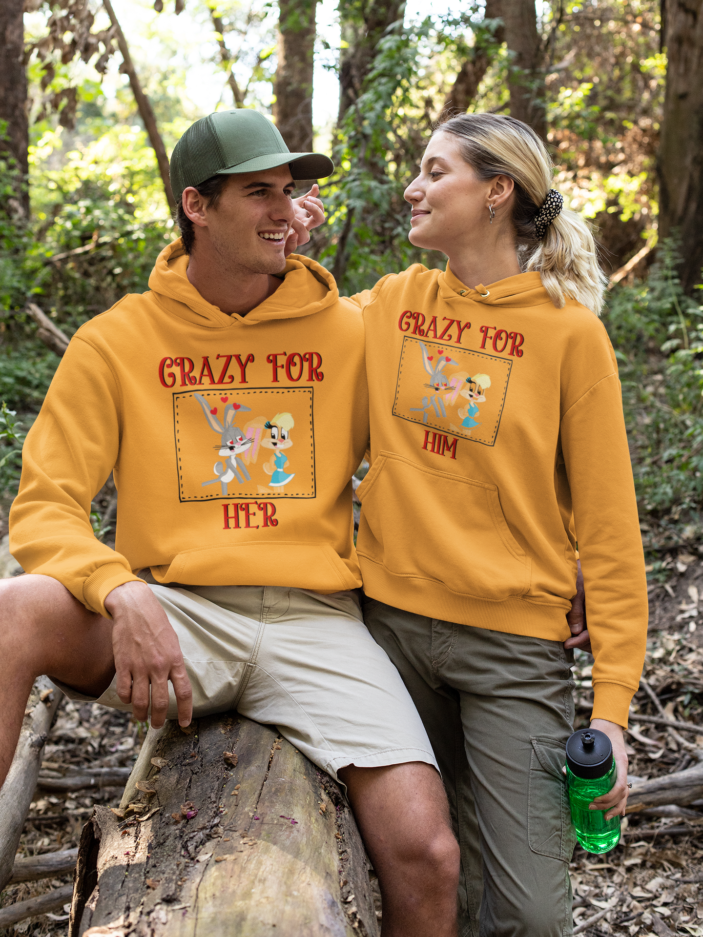 Bunny Couple Crazy For Him Her Couple Hoodie-FunkyTeesClub