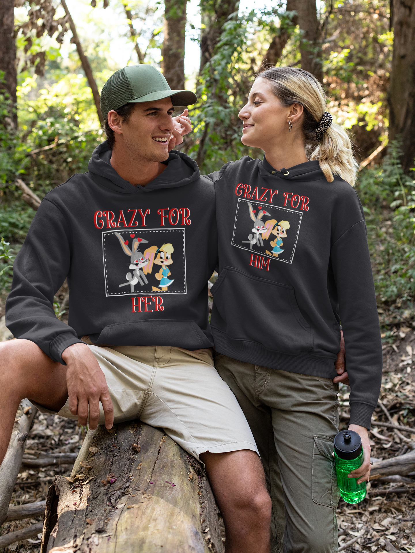 Bunny Couple Crazy For Him Her Couple Hoodie-FunkyTeesClub