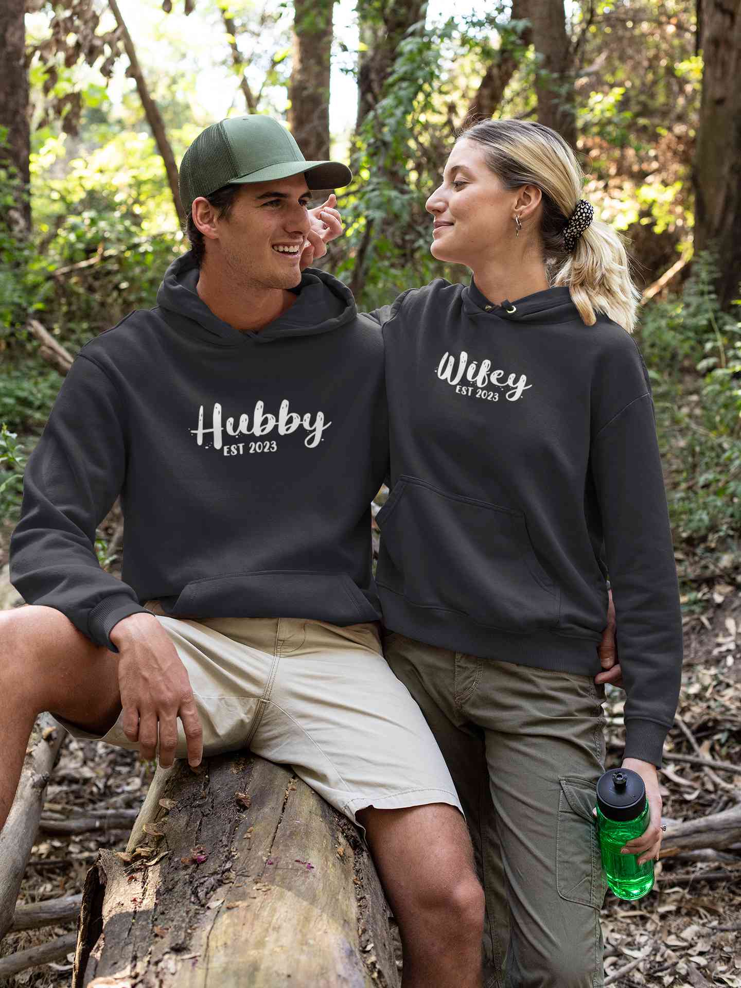 Hubby Wifey Est 2023 Couple Hoodie-FunkyTeesClub