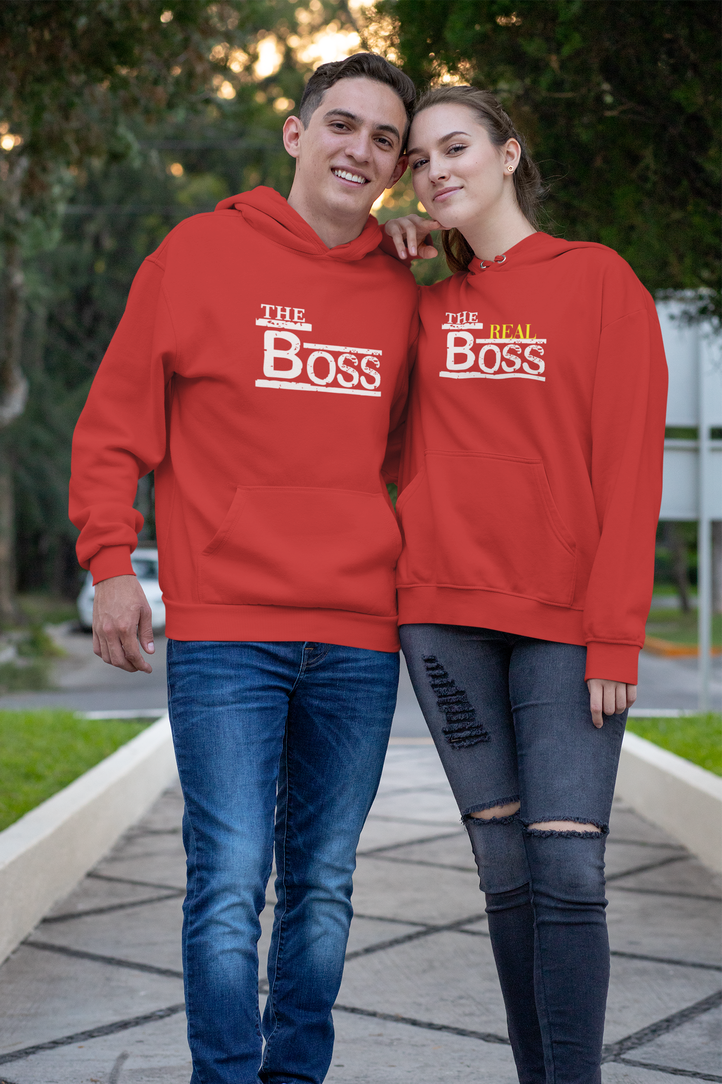 The Boss The Real Boss Couple Hoodie-FunkyTeesClub