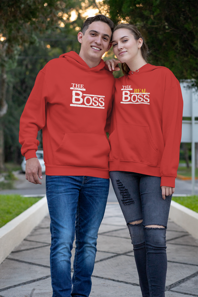 The Boss The Real Boss Couple Hoodie-FunkyTeesClub