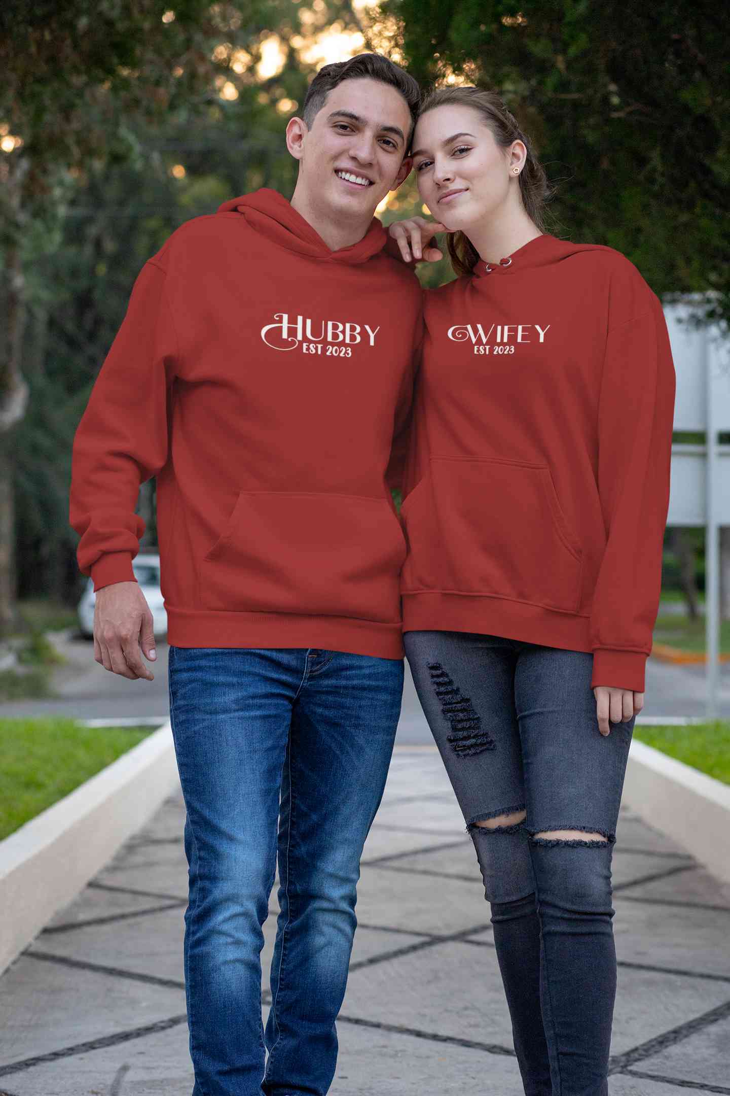 Hubby Wifey Est 2023 Couple Hoodie-FunkyTeesClub