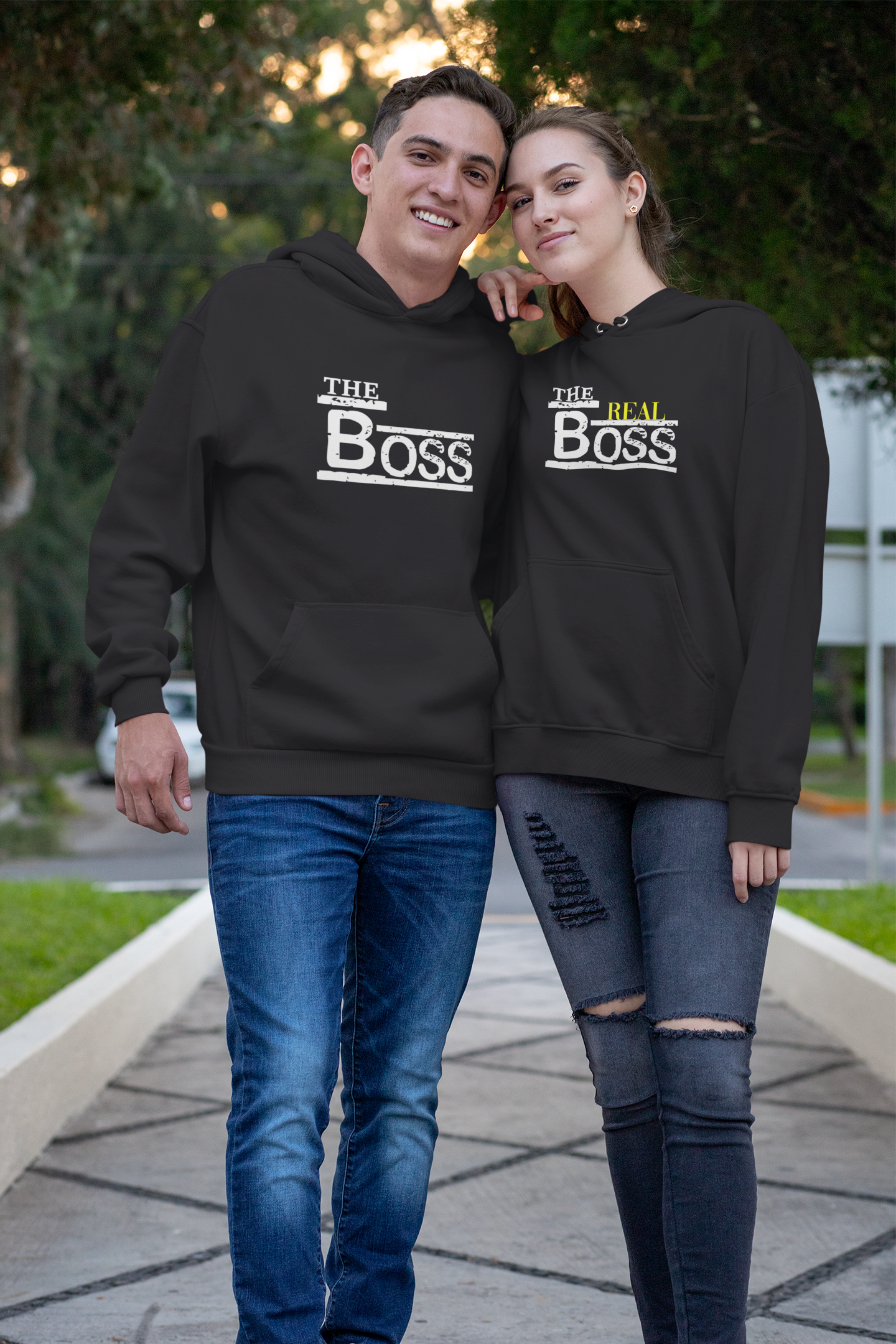 The Boss The Real Boss Couple Hoodie-FunkyTeesClub