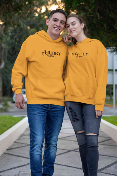 Hubby Wifey Est 2023 Couple Hoodie-FunkyTeesClub