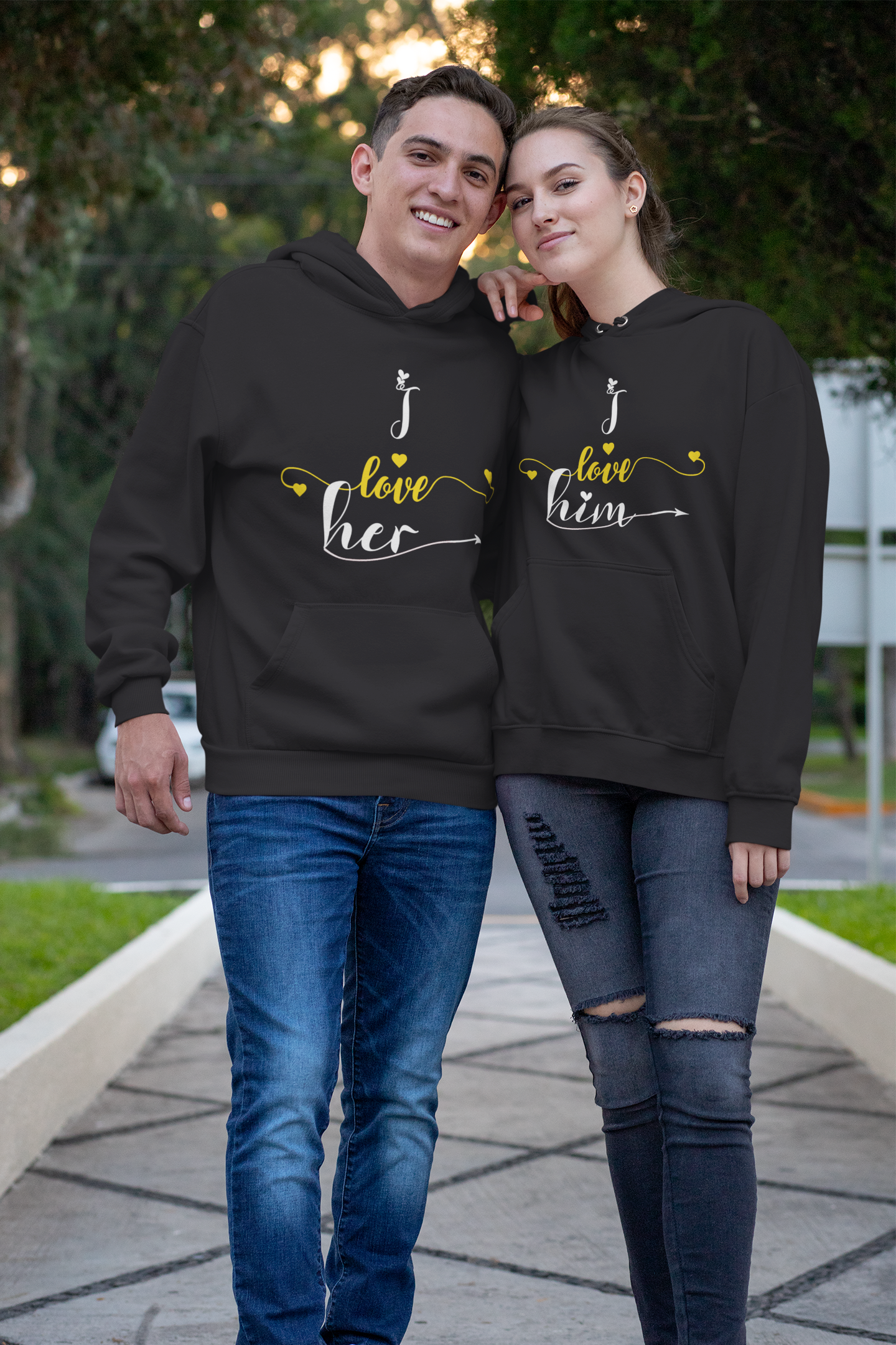 I Love Her Him Couple Hoodie-FunkyTeesClub