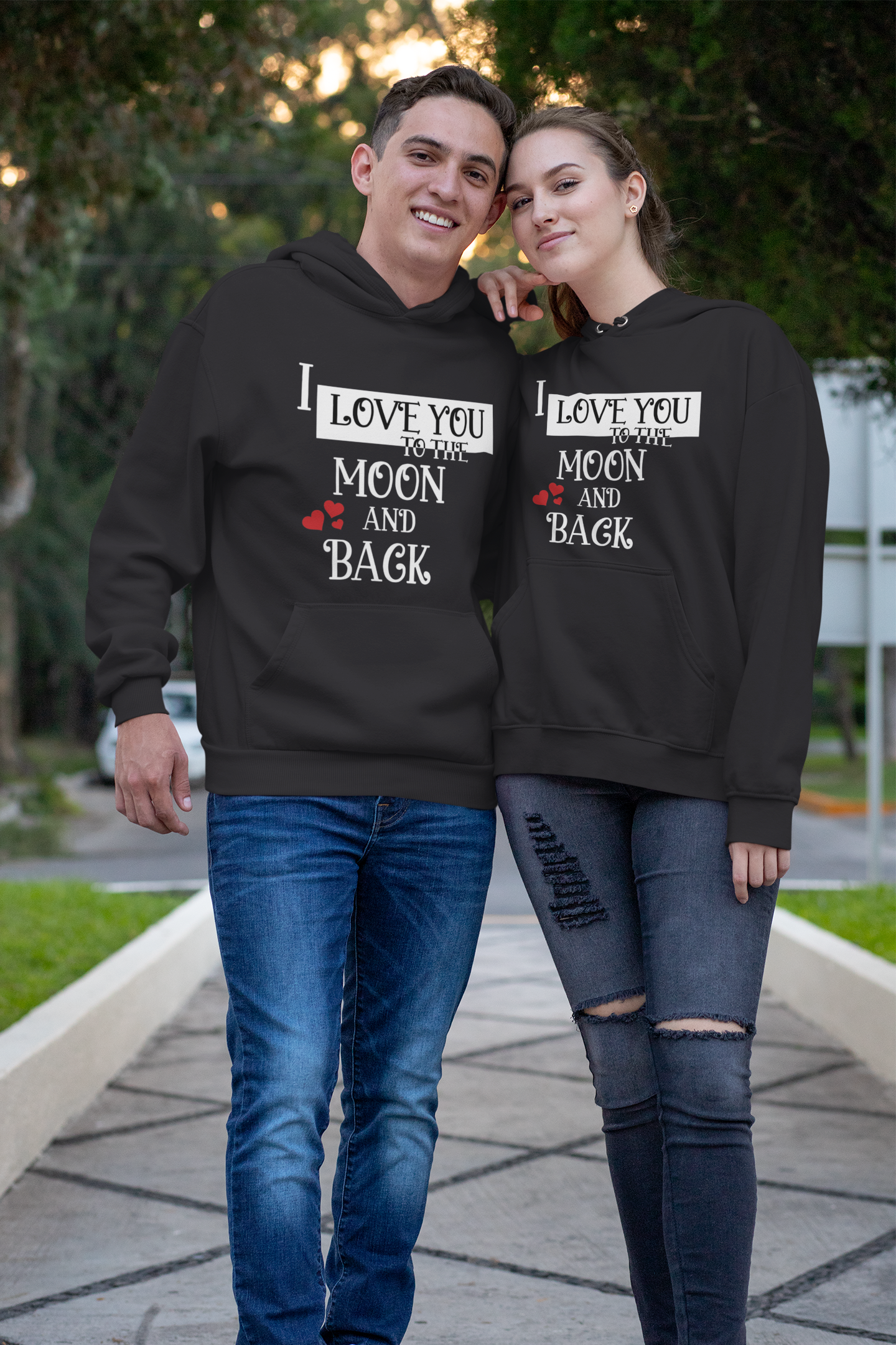 I Love U To The Moon And Back Couple Hoodie-FunkyTeesClub