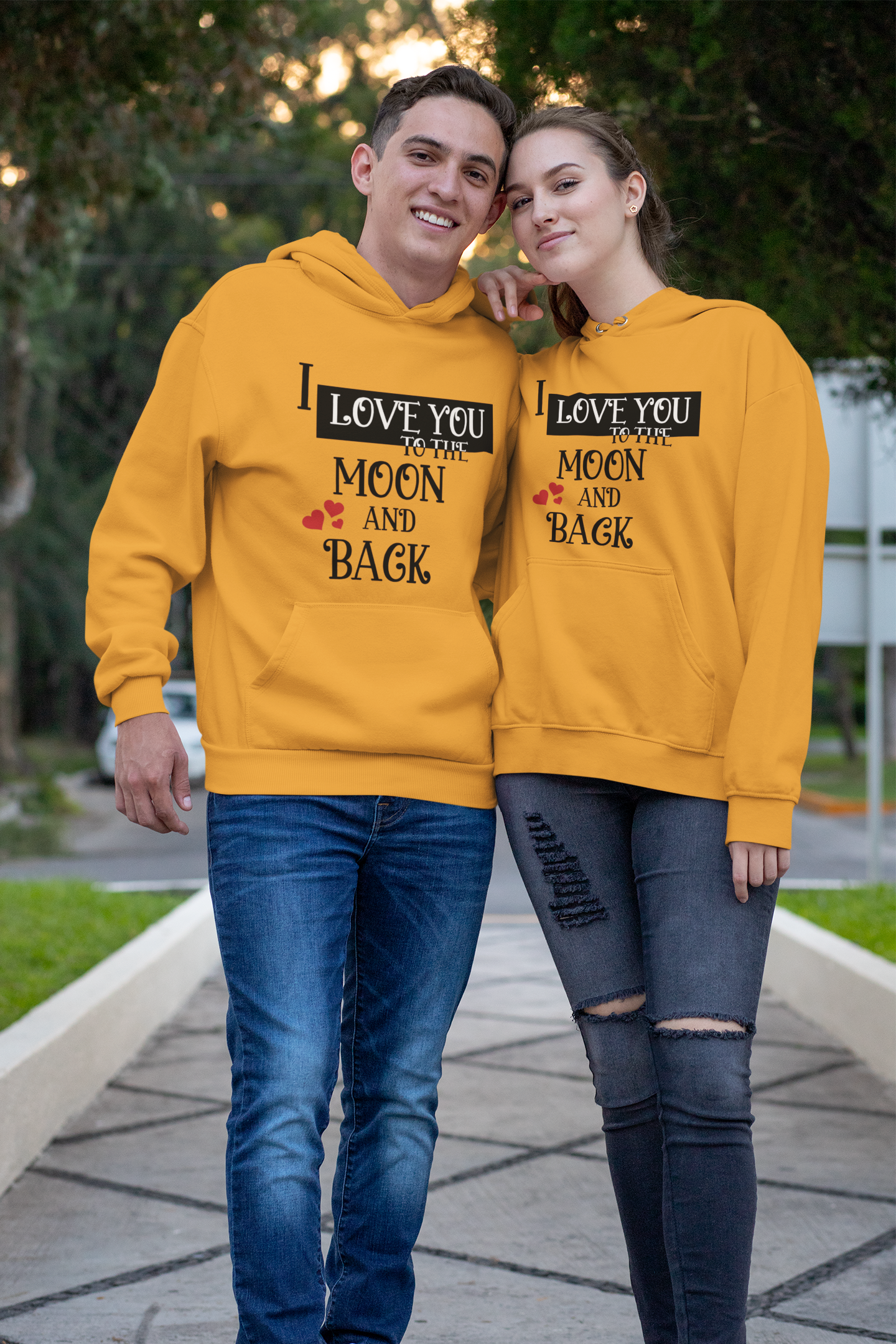 I Love U To The Moon And Back Couple Hoodie-FunkyTeesClub