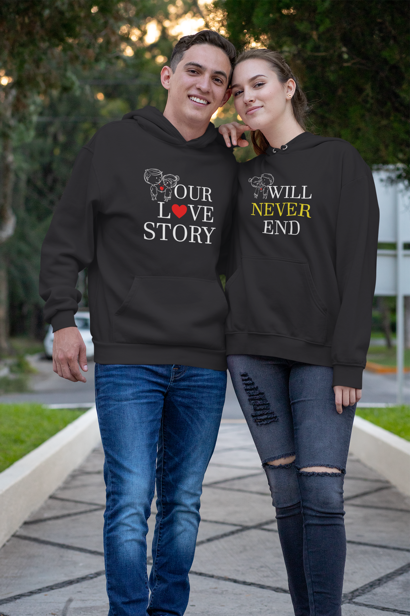 Our Love Story Will Never End Couple Hoodie-FunkyTeesClub