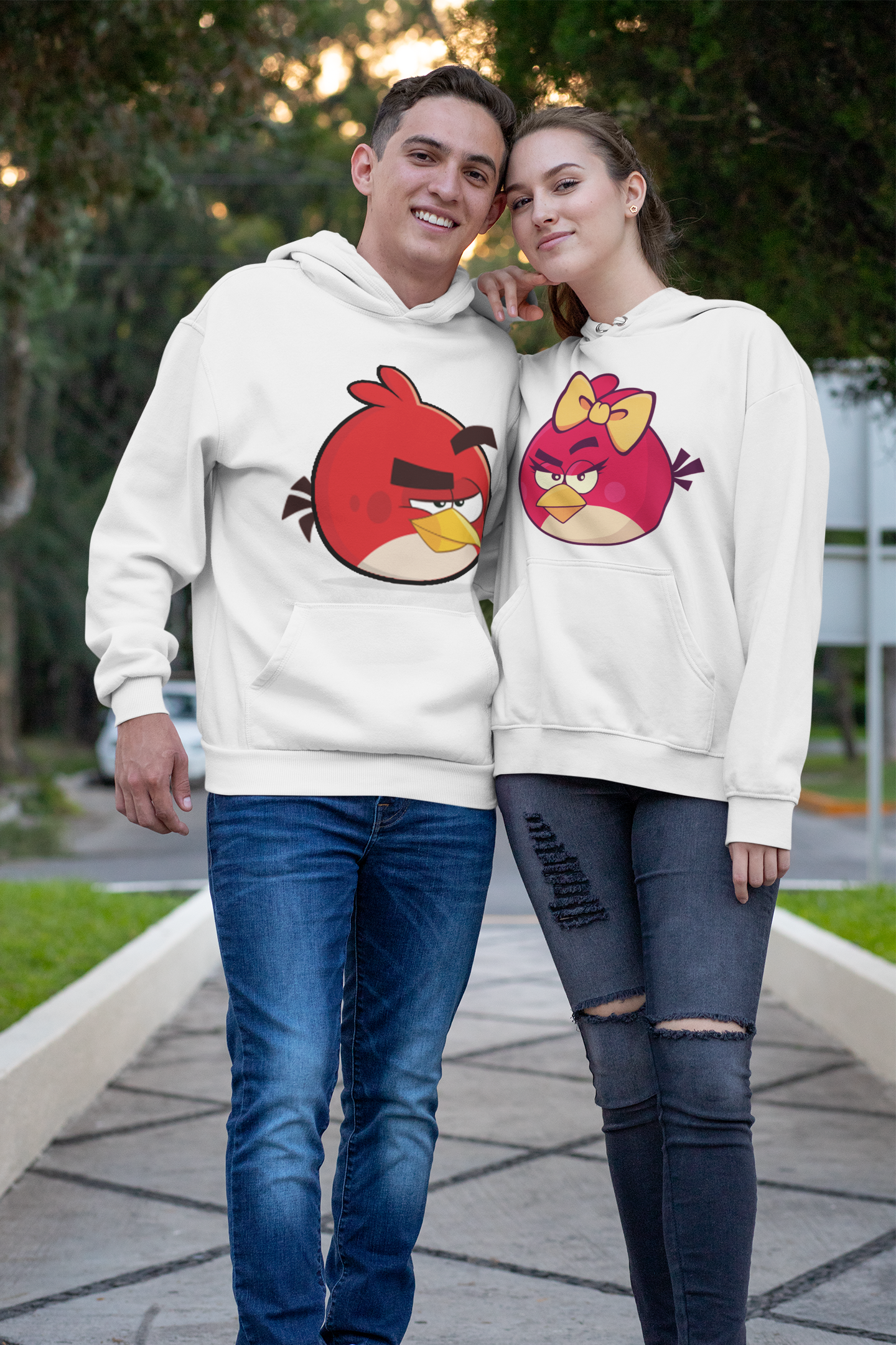 Angry Bird Couple Hoodie-FunkyTeesClub