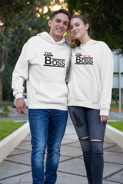 The Boss The Real Boss Couple Hoodie-FunkyTeesClub
