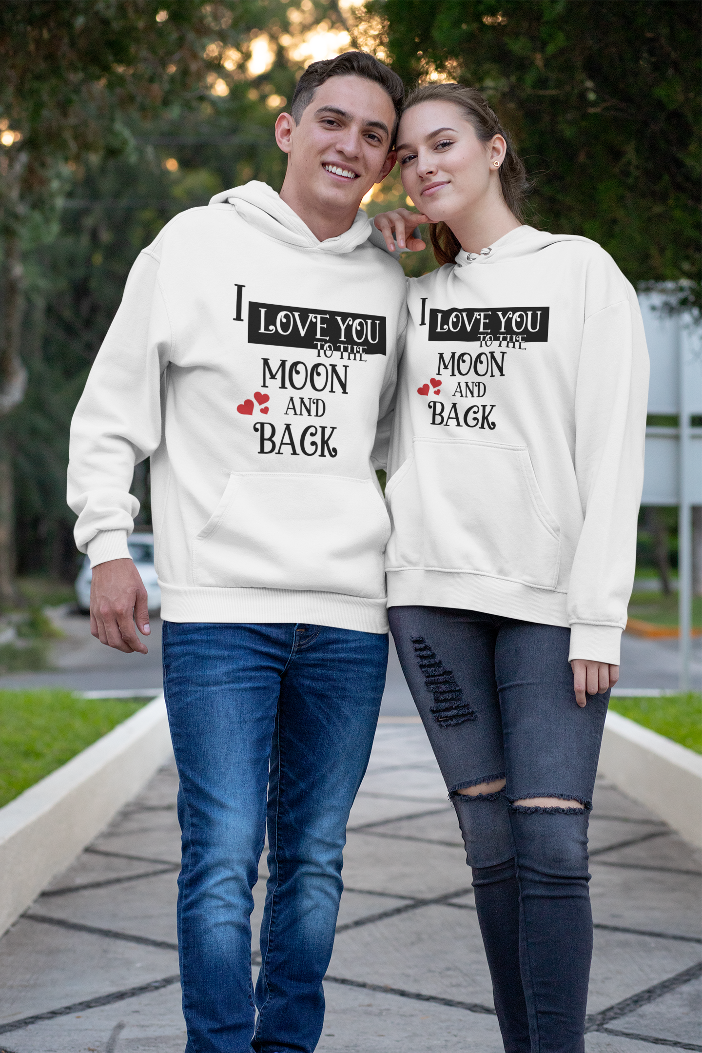 I Love U To The Moon And Back Couple Hoodie-FunkyTeesClub