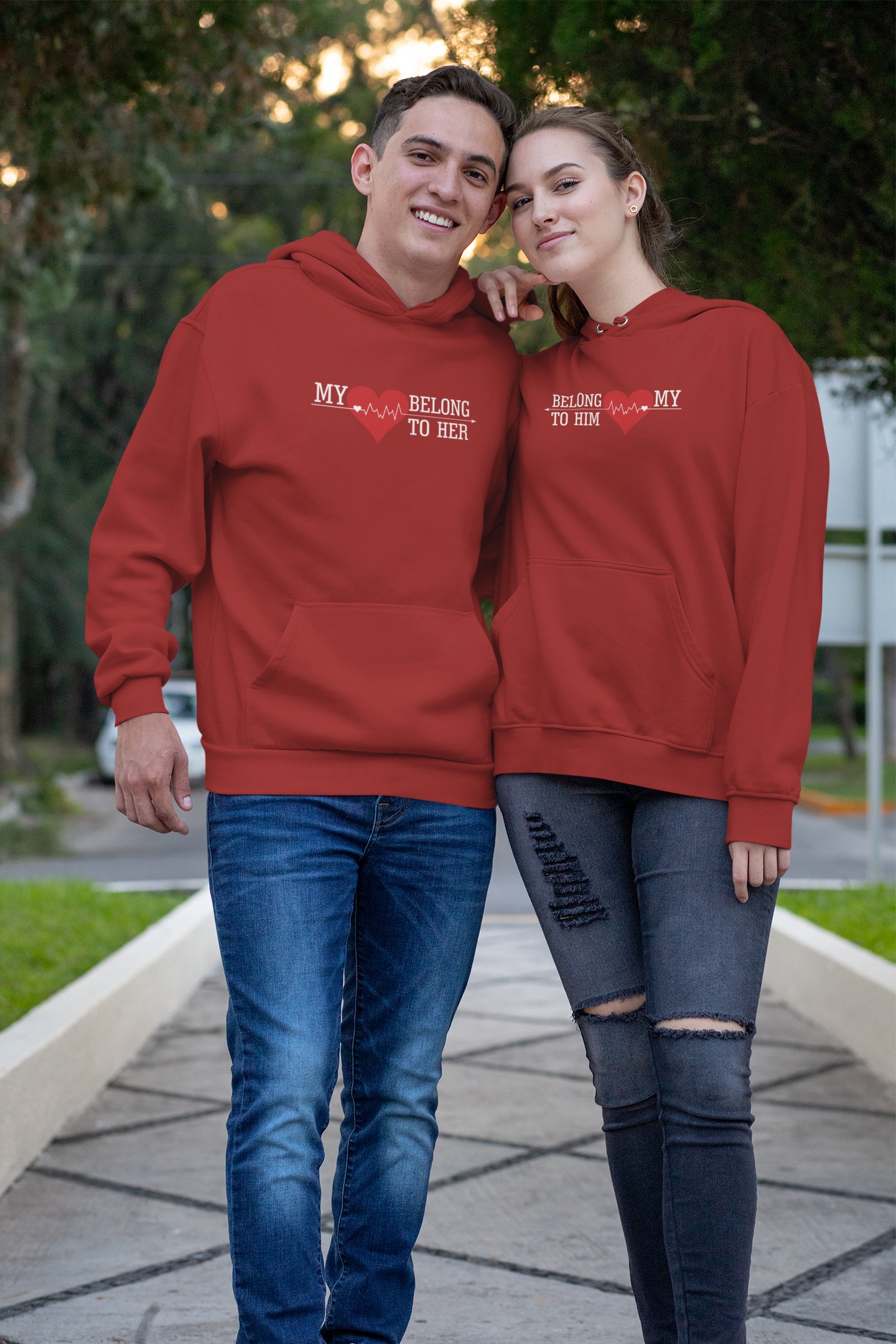 My Heart Belong To Him Her Couple Hoodie-FunkyTeesClub