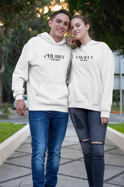 Hubby Wifey Est 2023 Couple Hoodie-FunkyTeesClub