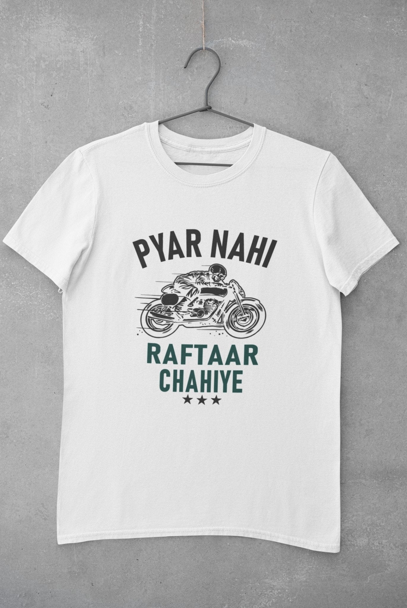 Pyaar Nahi Raftaar Chahiye Biker Mens Half Sleeves T-shirt- FunkyTeesClub - Funky Tees Club