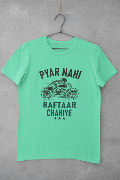Pyaar Nahi Raftaar Chahiye Biker Mens Half Sleeves T-shirt- FunkyTeesClub - Funky Tees Club
