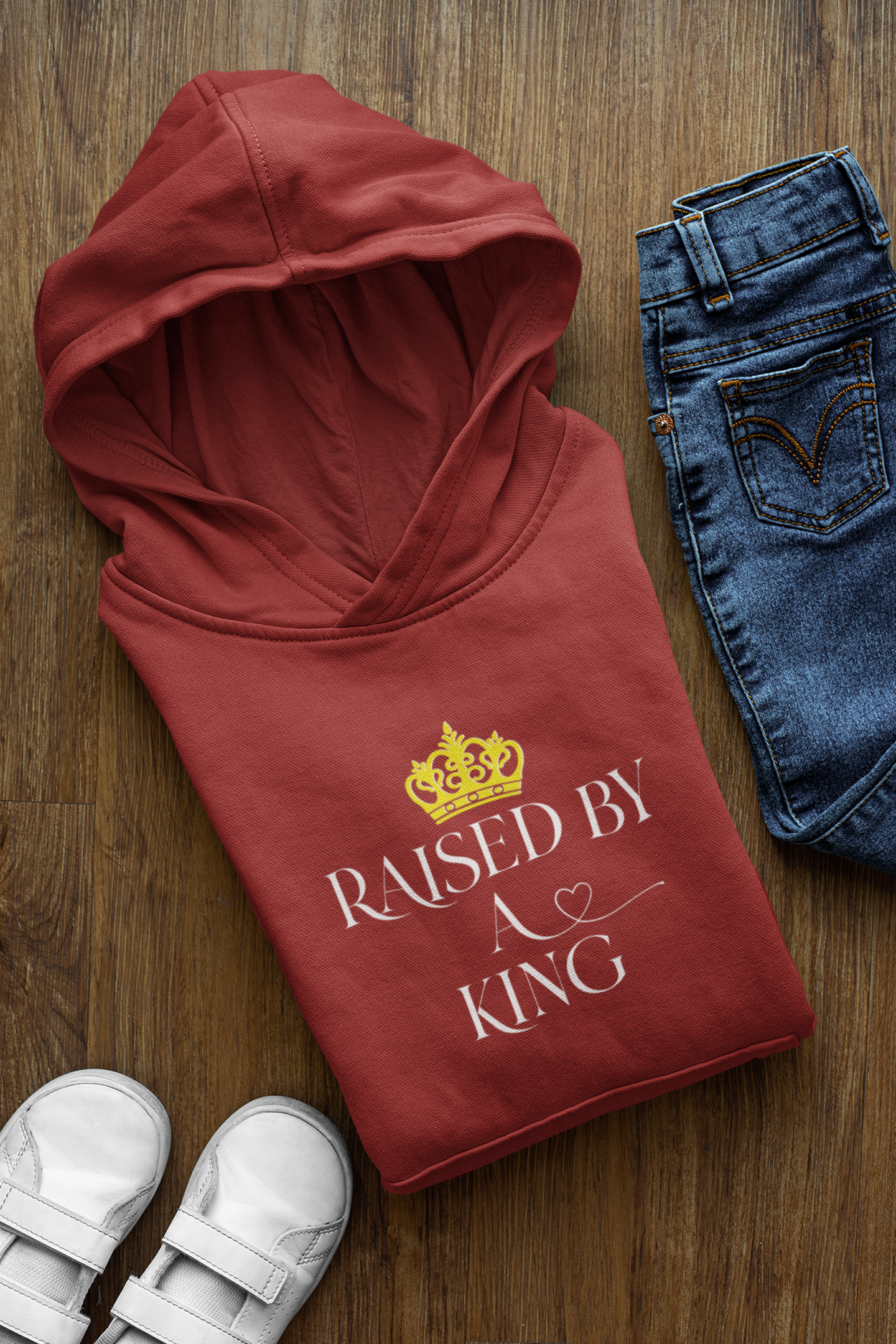Raised By A King Father and Daughter Red Matching Hoodies- FunkyTeesClub