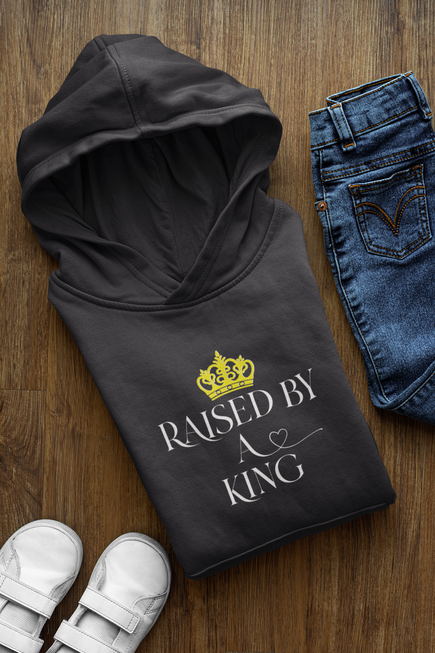 Raised By A King Father and Daughter Black Matching Hoodies- FunkyTeesClub