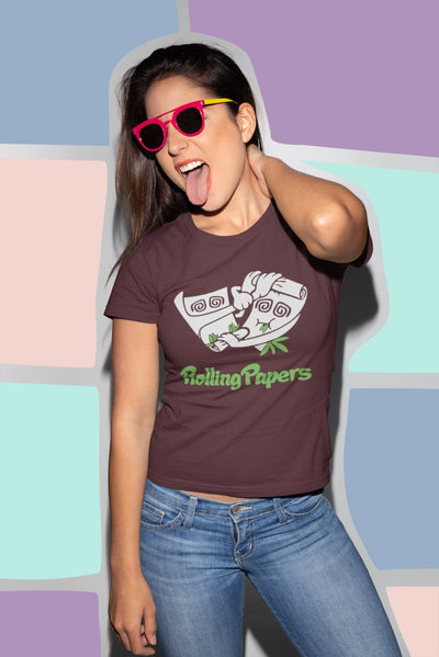 Rolling Paper Pub And Beer Women Half Sleeves T-shirt- FunkyTeesClub - Funky Tees Club