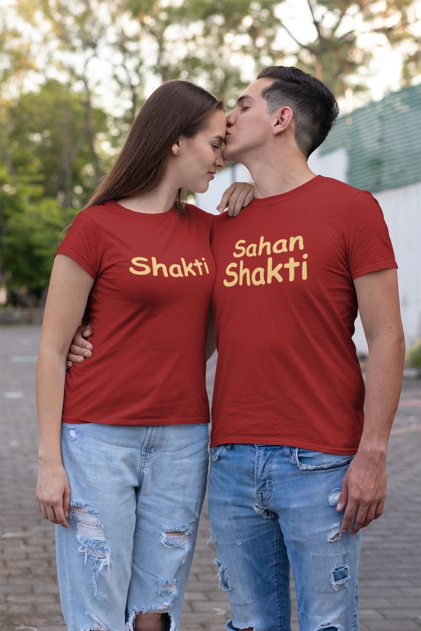 Sahan Shakti Couple Half Sleeves T-Shirts -FunkyTeesClub - Funky Tees Club