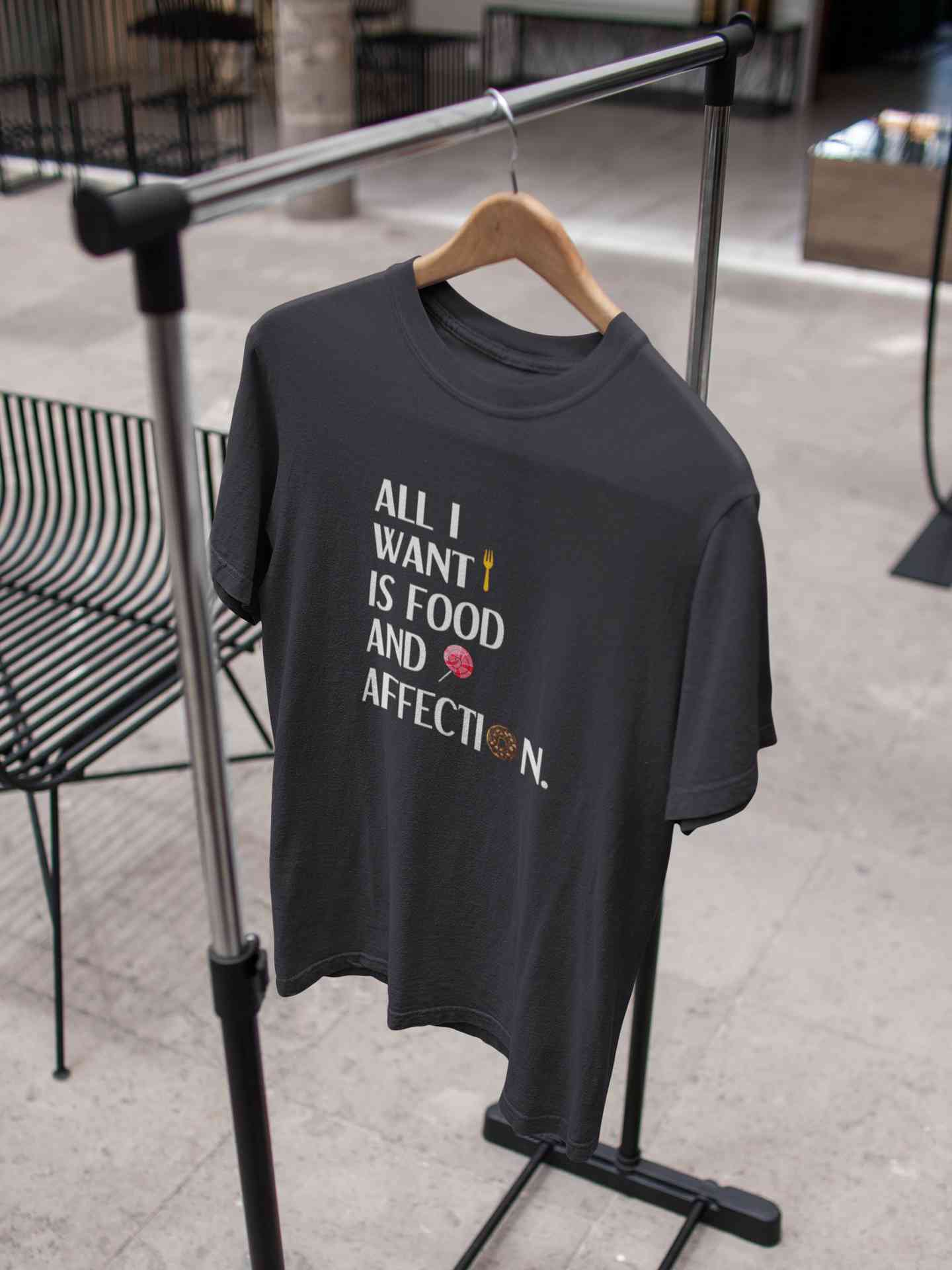 All I Want Is Food And Affection Typography Mens Half Sleeves T-shirt- FunkyTeesClub