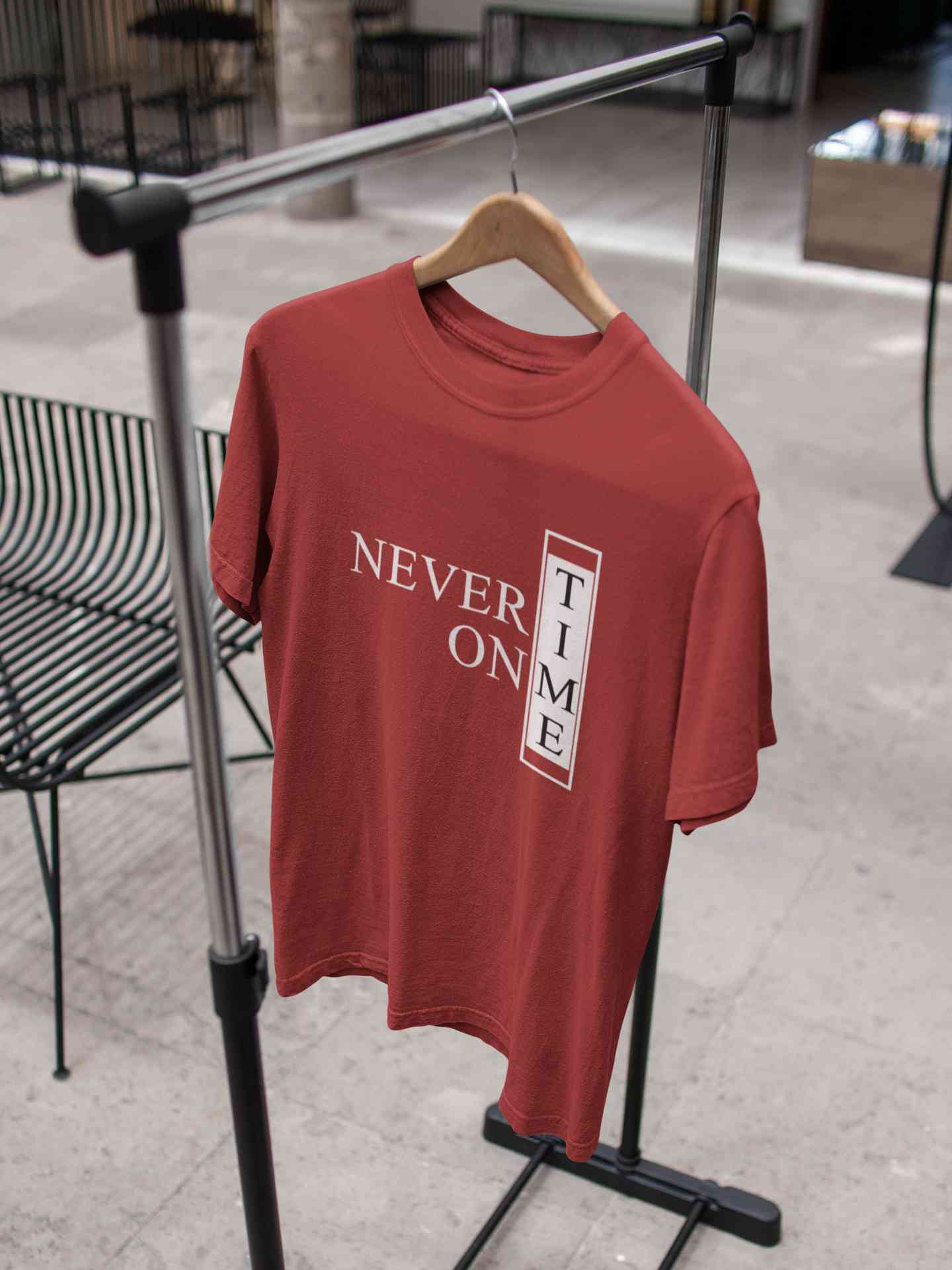 Never On Time Typography Mens Half Sleeves T-shirt- FunkyTeesClub