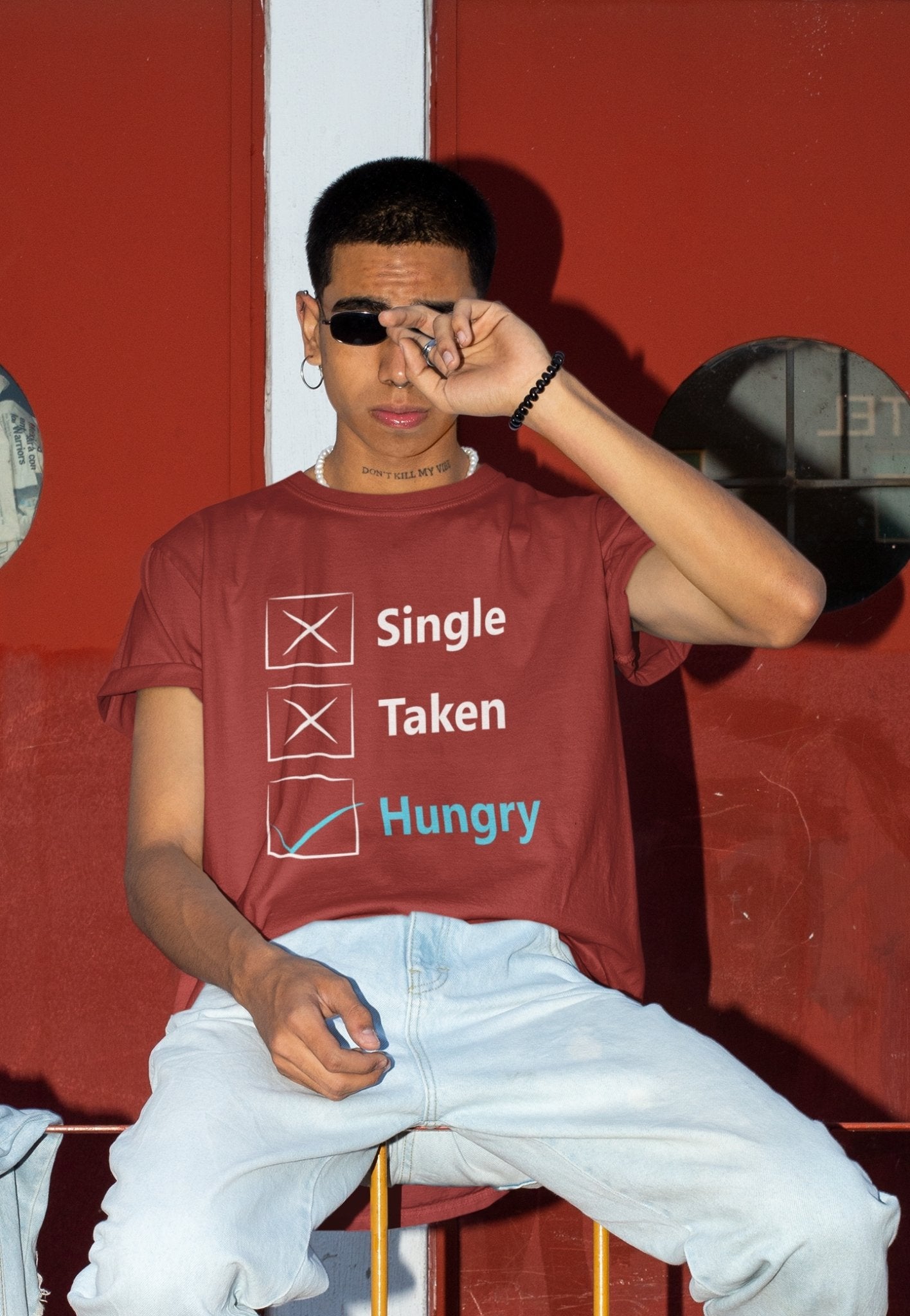 Single Taken Hungry Foodie Mens Half Sleeves T-shirt- FunkyTeesClub - Funky Tees Club