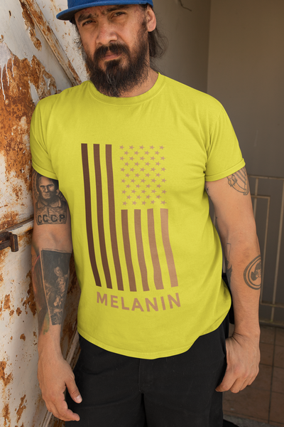 Melanin USA Flag Mens Half Sleeves T-shirt- FunkyTeesClub