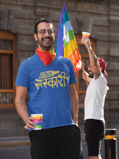 Stay Sanskari Mens Half Sleeves T-shirt- FunkyTeesClub