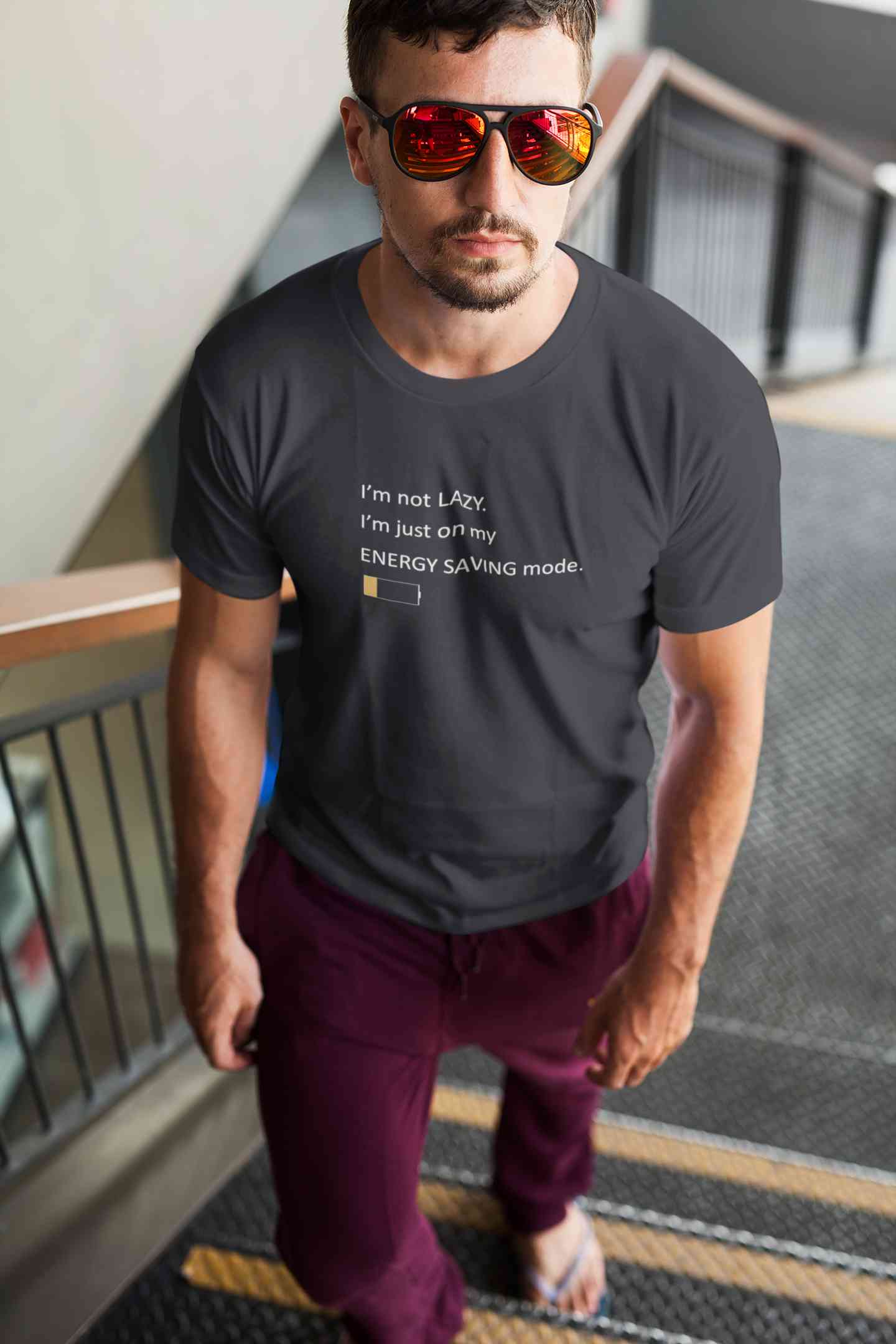 I Am Not Lazy I Am Just On Energy Saving Mode Minimals Mens Half Sleeves T-shirt- FunkyTeesClub