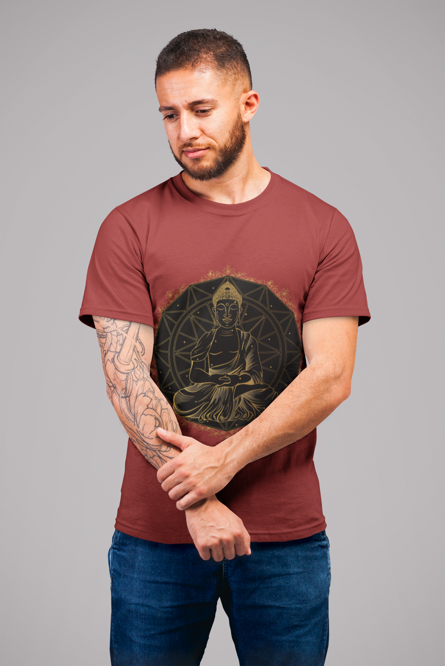 Buddha Gold Mens Half Sleeves T-shirt- FunkyTeesClub