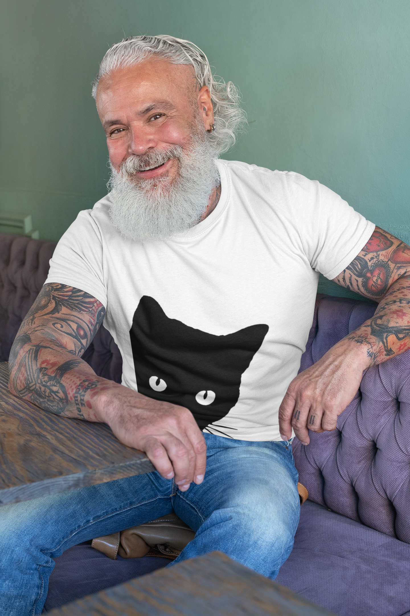 Peeking Cat Mens Half Sleeves T-shirt- FunkyTeesClub