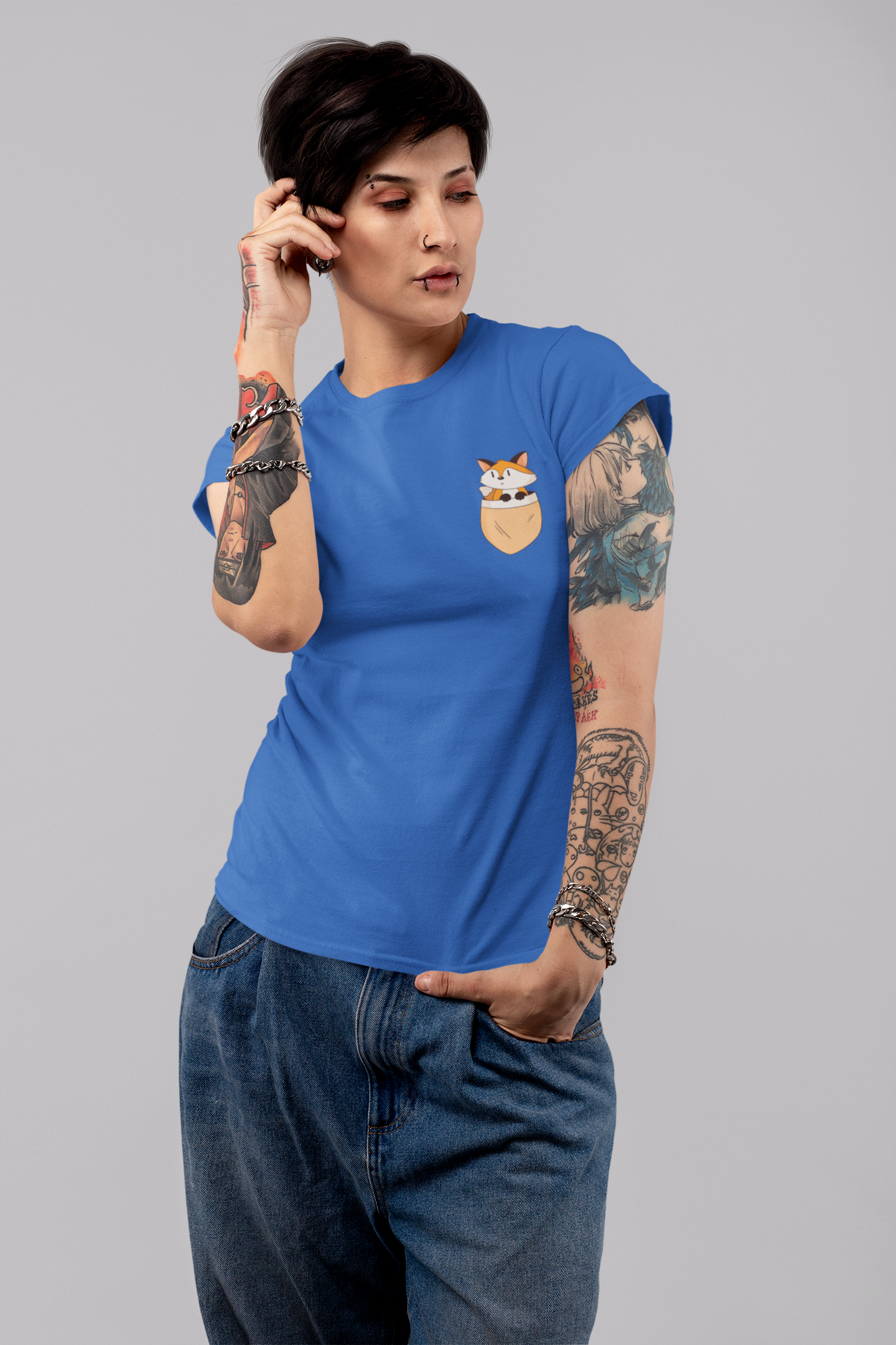 Fox Side Pocket Design Women Half Sleeves T-shirt- FunkyTeesClub