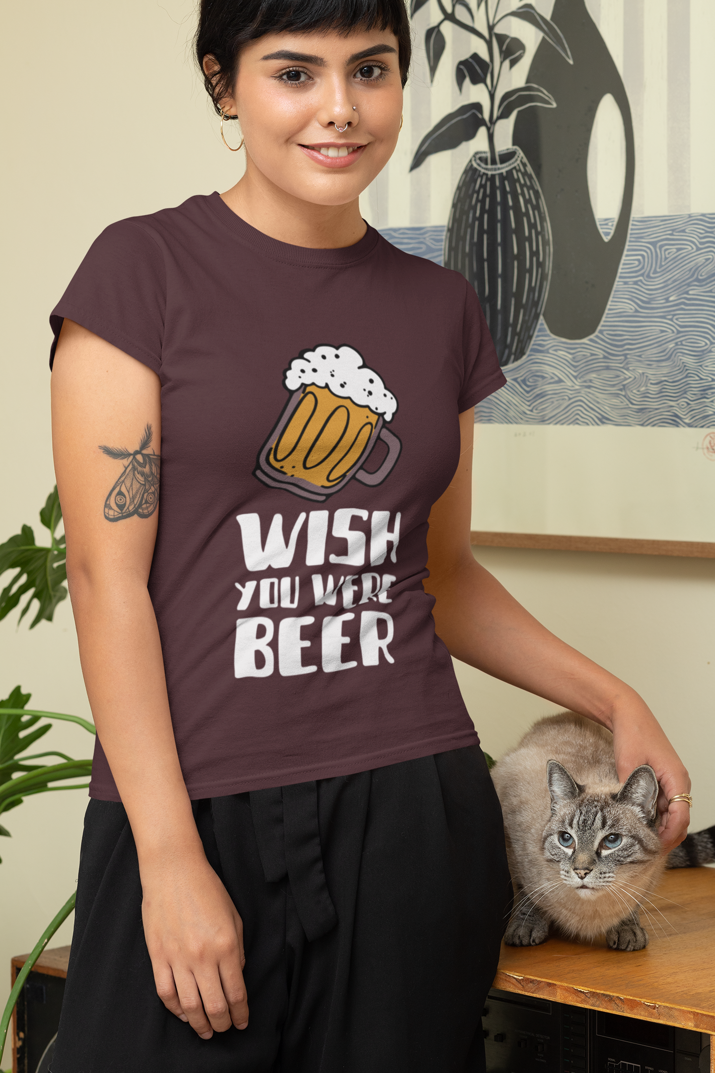 Wish You Were Beer Women Half Sleeves T-shirt- FunkyTeesClub