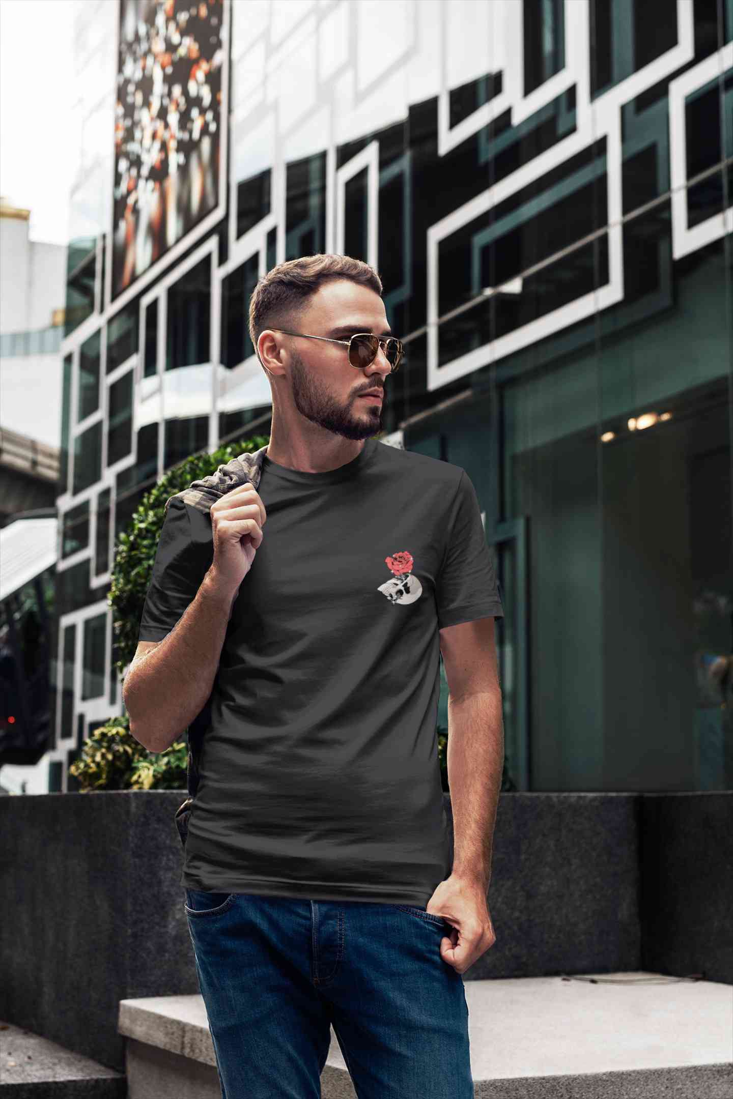Skull Rose Mens Half Sleeves T-shirt- FunkyTeesClub