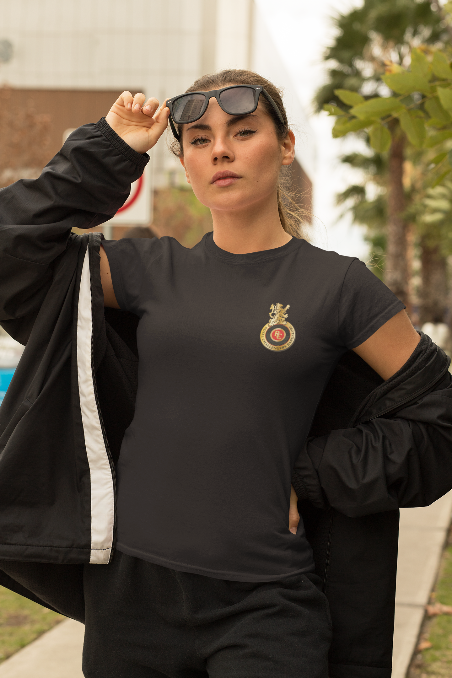 Rcb Logo Side Pocket Women Half Sleeves T-shirt- FunkyTeesClub