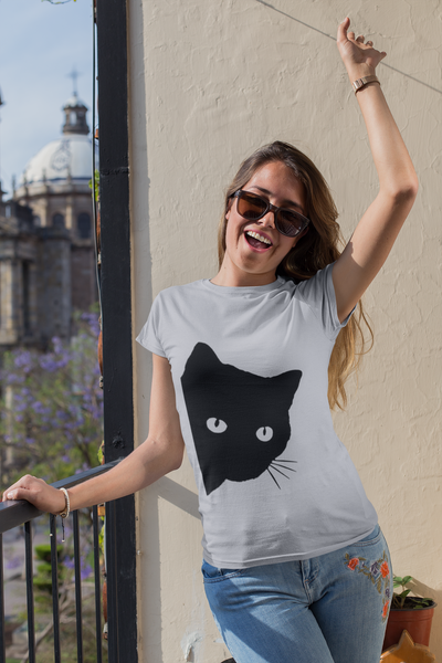 Peeking Cat Women Half Sleeves T-shirt- FunkyTeesClub