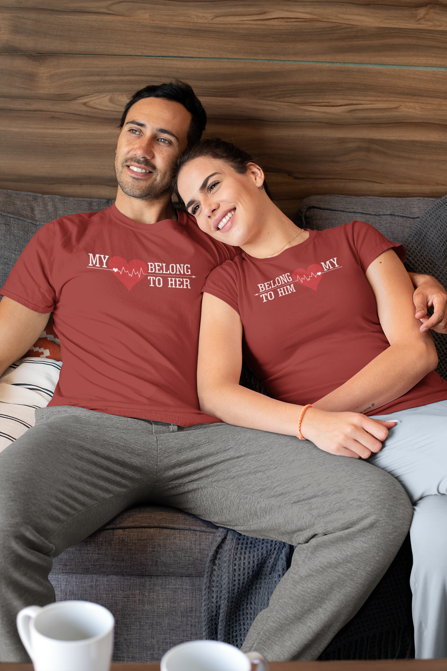 My Heart Belong To Him Her Couple Half Sleeves T-Shirts -FunkyTeesClub