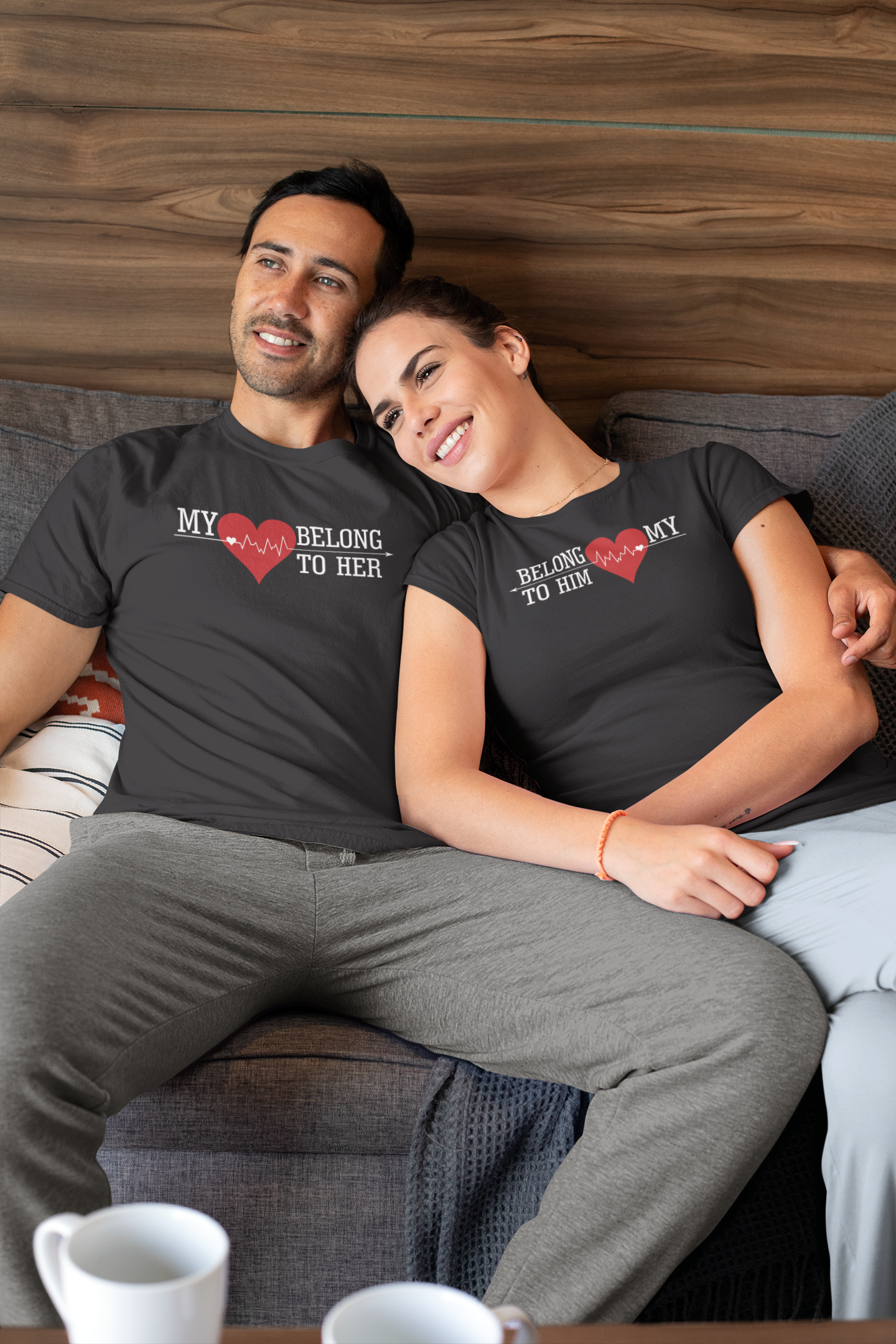 My Heart Belong To Him Her Couple Half Sleeves T-Shirts -FunkyTeesClub