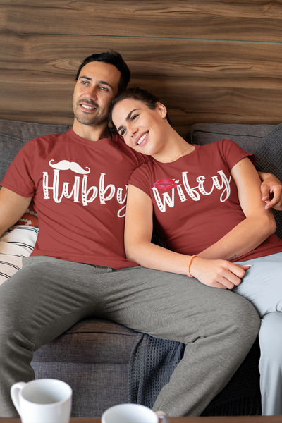 Hubby Wifey Couple Half Sleeves T-Shirts -FunkyTeesClub