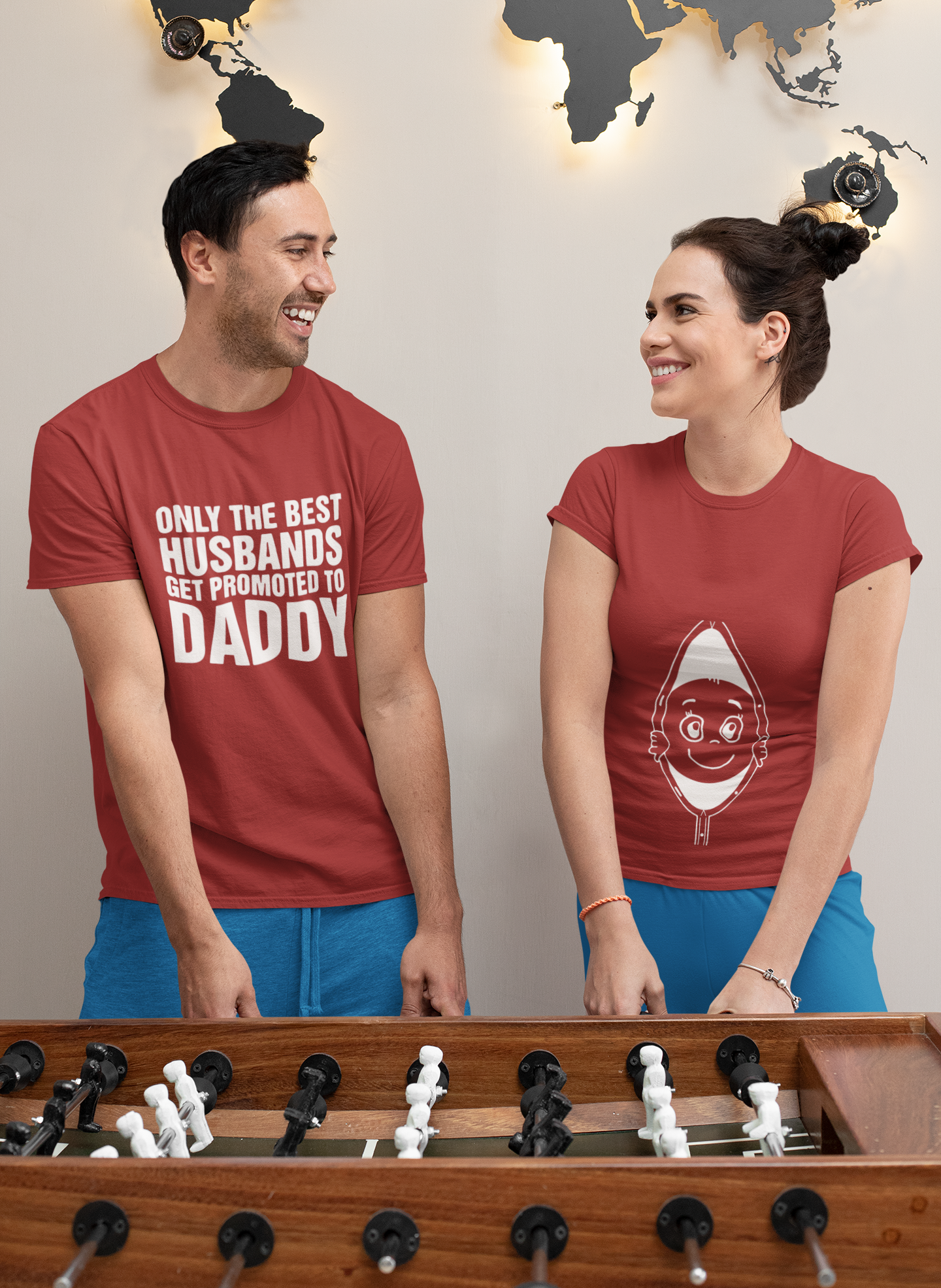 Peek A Boo Maternity Couple Half Sleeves T-Shirts -FunkyTeesClub