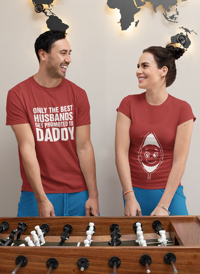 Peek A Boo Maternity Couple Half Sleeves T-Shirts -FunkyTeesClub
