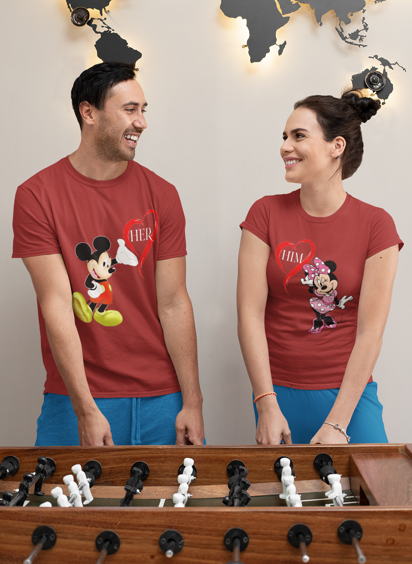 Love Her Love Him Couple Half Sleeves T-Shirts -FunkyTeesClub