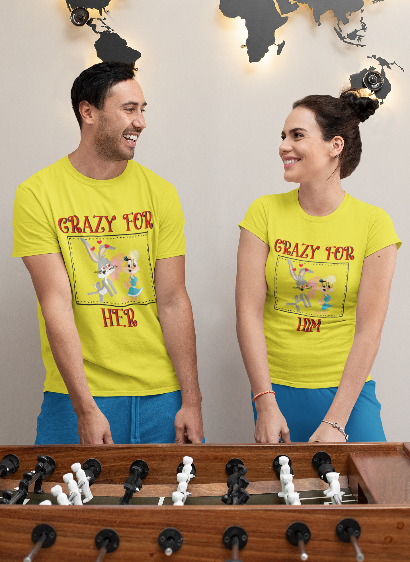 Bunny Couple Crazy For Him Her Couple Half Sleeves T-Shirts -FunkyTeesClub