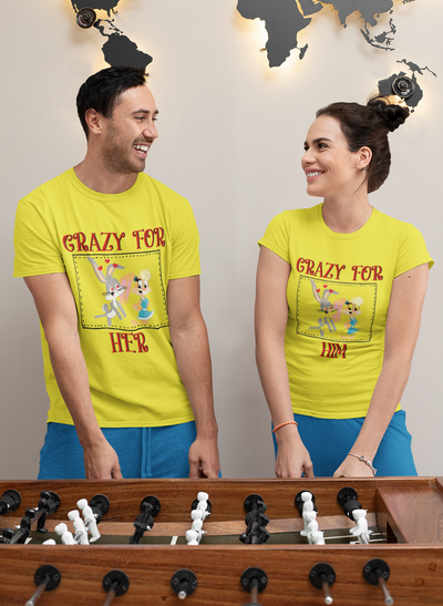 Bunny Couple Crazy For Him Her Couple Half Sleeves T-Shirts -FunkyTeesClub