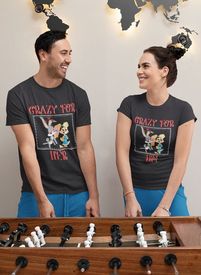 Bunny Couple Crazy For Him Her Couple Half Sleeves T-Shirts -FunkyTeesClub