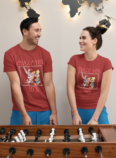 Bunny Couple Crazy For Him Her Couple Half Sleeves T-Shirts -FunkyTeesClub