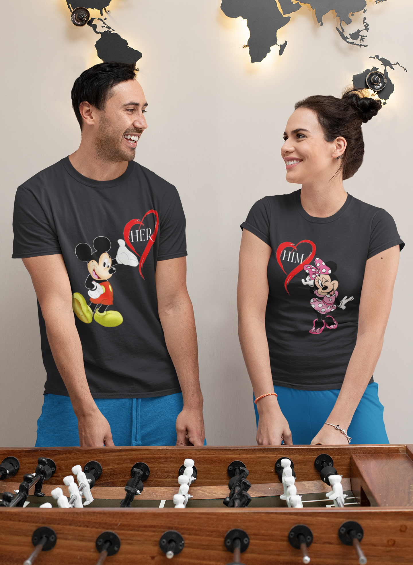 Love Her Love Him Couple Half Sleeves T-Shirts -FunkyTeesClub